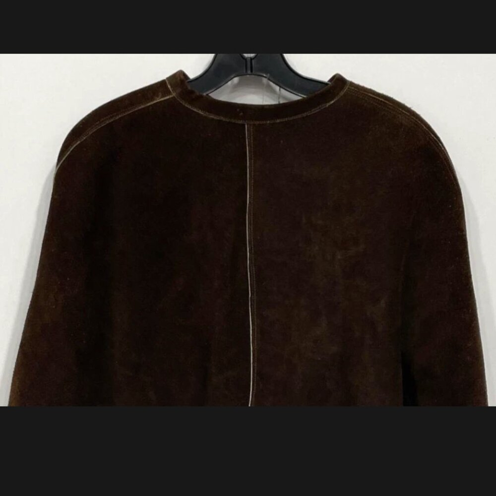 Vintage 70s Brown Suede Leather Fringe Poncho Cape Western Boho Hippie Beaded - Picture 6 of 7